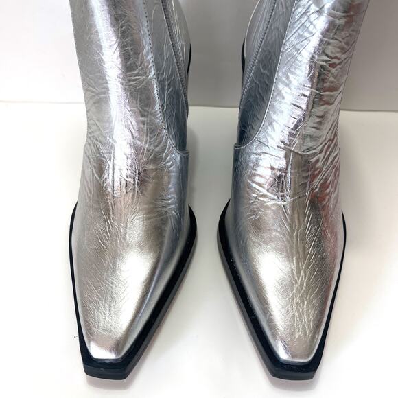 LARROUDE NWT James Crinkled Metallic Leather Boots in Silver Size 8.5 - Picture 5 of 14